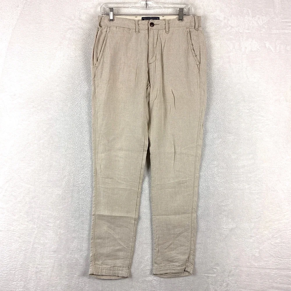 Abercrombie & Fitch Pants Men Size 29x32 (30x32) Beige Langdon Skinny 100% Linen